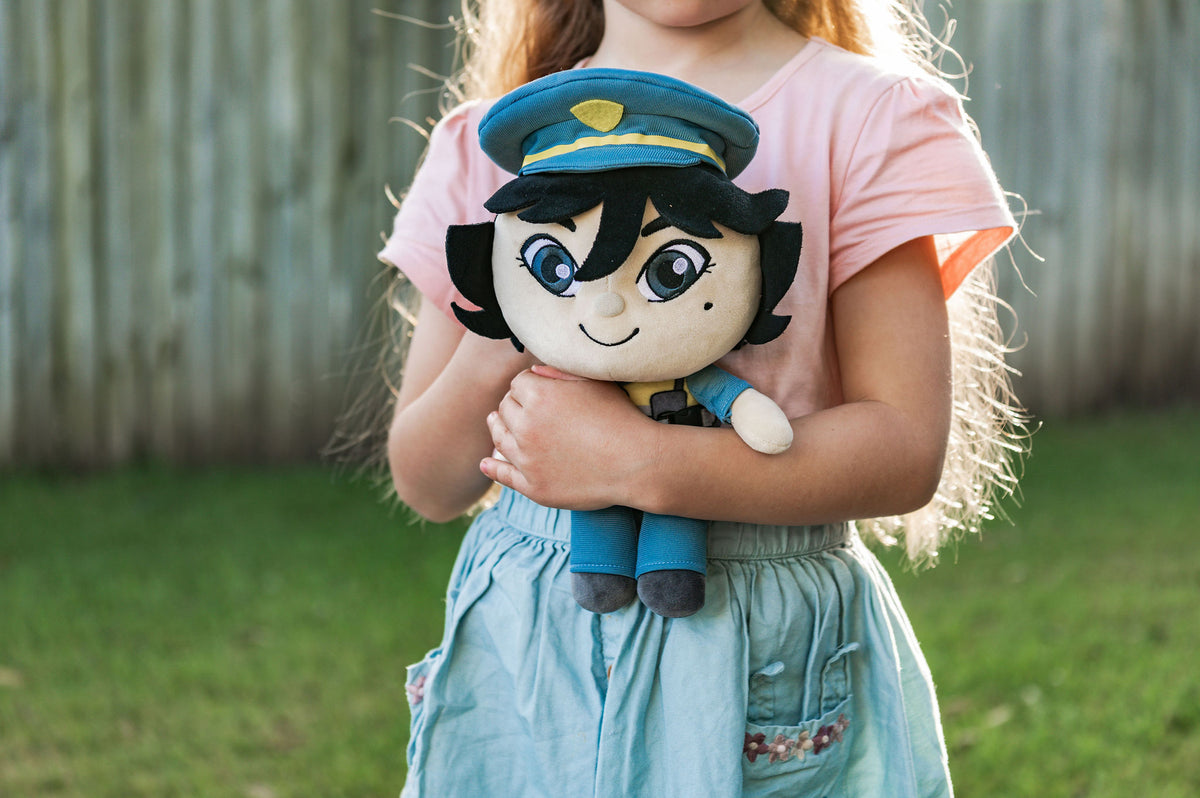 Pippa Police Officer plush demonstrating police work - self-esteem building career toy